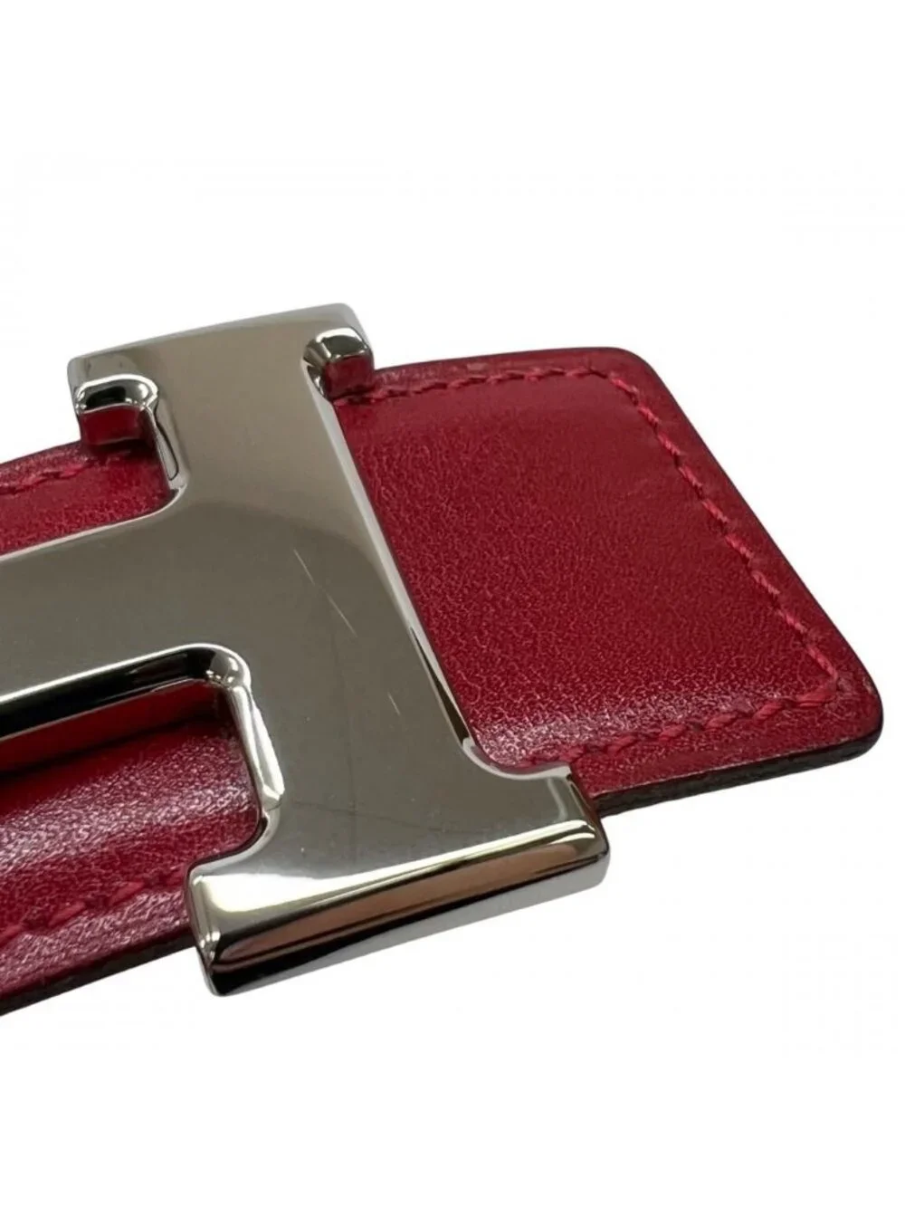 Hermes Belt Constance Reversible Leather Red Yellow Silver